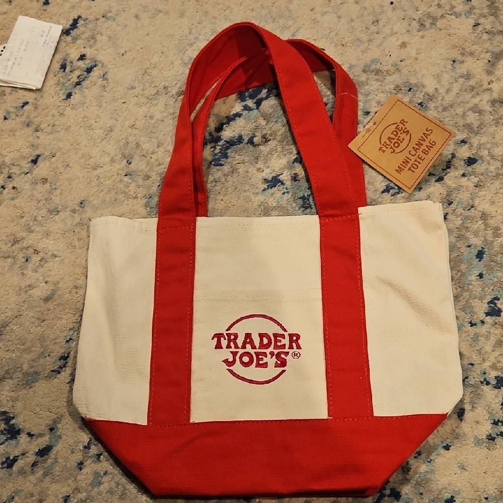 Trader Joe's Red and Cream Tote Bag